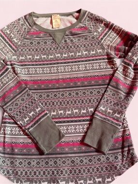 Faded Glory Olive & Berry Waffle-Knit Thermal Top